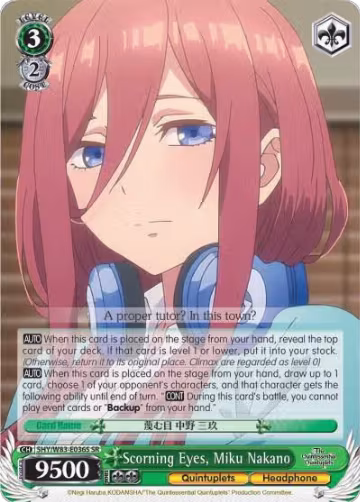 Scorning Eyes, Miku Nakano (SR) (5HY/W83-E036S SR), The Quintessential Quintuplets — Weiß Schwarz card price