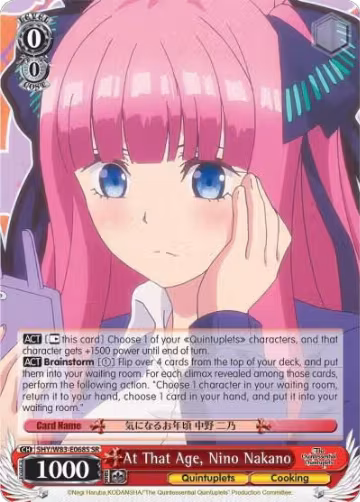 At That Age, Nino Nakano (SR) (5HY/W83-E068S SR), The Quintessential Quintuplets — Weiß Schwarz card price