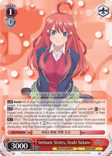 Intimate Sisters, Itsuki Nakano (SR) (5HY/W83-E072S SR), The Quintessential Quintuplets — Weiß Schwarz card price
