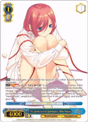The Quintessential Quintuplets, Miku Nakano (HYR) (5HY/W83-E108HYR HYR), The Quintessential Quintuplets — Weiß Schwarz card price