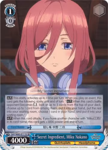 Secret Ingredient, Miku Nakano (SR) (5HY/W83-E111S SR), The Quintessential Quintuplets — Weiß Schwarz card price
