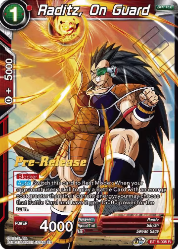 Raditz, On Guard (BT15-005), Saiyan Showdown Pre-Release Cards — DB Super card price