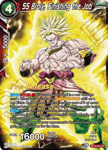 SS Broly, Finishing the Job (BT15-020), Saiyan Showdown Pre-Release Cards — DB Super card price