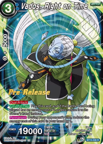 Vados, Right on Time (BT15-036), Saiyan Showdown Pre-Release Cards — DB Super card price