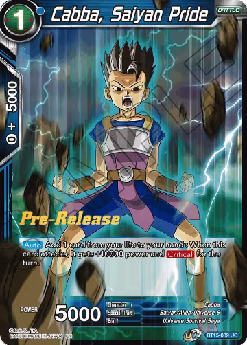 Cabba, Saiyan Pride (BT15-039), Saiyan Showdown Pre-Release Cards — DB Super card price