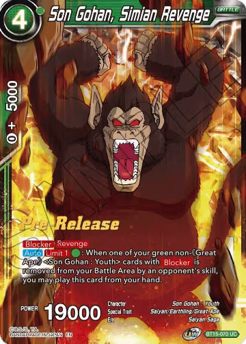 Son Gohan, Simian Revenge (BT15-070), Saiyan Showdown Pre-Release Cards — DB Super card price