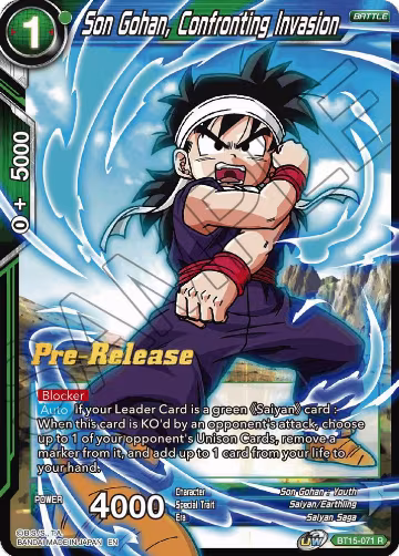 Son Gohan, Confronting Invasion (BT15-071), Saiyan Showdown Pre-Release Cards — DB Super card price