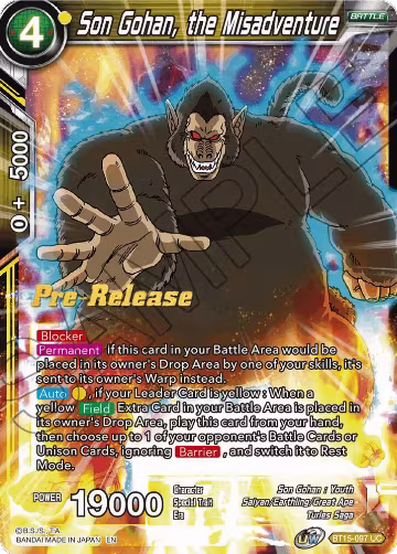 Son Gohan, the Misadventure (BT15-097), Saiyan Showdown Pre-Release Cards — DB Super card price