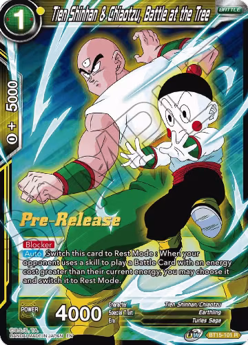 Tien Shinhan & Chiaotzu, Battle at the Tree (BT15-101), Saiyan Showdown Pre-Release Cards — DB Super card price