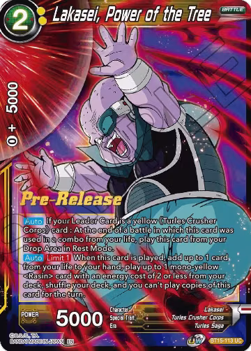 Lakasei, Power of the Tree (BT15-113), Saiyan Showdown Pre-Release Cards — DB Super card price