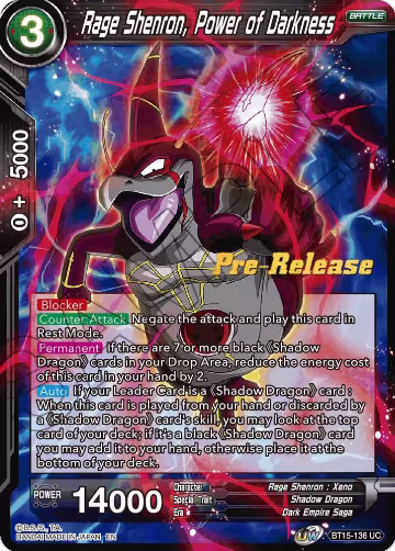 Rage Shenron, Power of Darkness (BT15-136), Saiyan Showdown Pre-Release Cards — DB Super card price