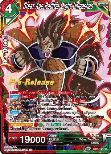 Great Ape Raditz, Might Unleashed (BT15-145), Saiyan Showdown Pre-Release Cards — DB Super card price