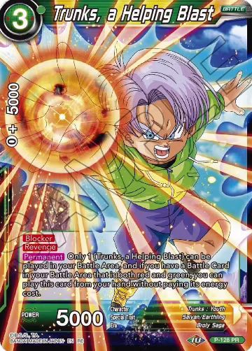 Trunks, a Helping Blast (P-128), Mythic Booster — DB Super card price