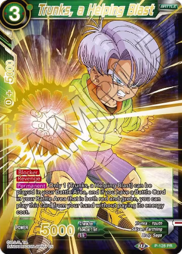 Trunks, a Helping Blast (Gold Stamped) (P-128), Mythic Booster — DB Super card price