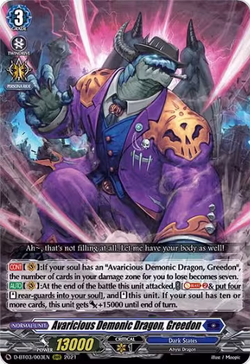 Avaricious Demonic Dragon, Greedon (D-BT03/003EN), D-BT03: Advance of Intertwined Stars — Vanguard card price