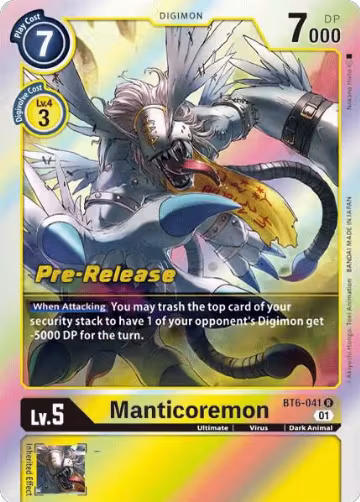 Manticoremon (BT6-041 R), Double Diamond Pre-Release Cards — Digimon card price