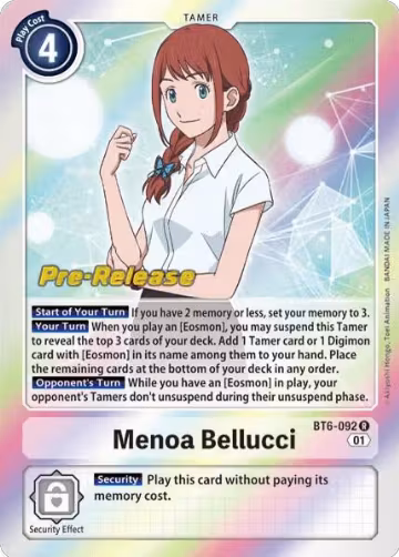 Menoa Bellucci (BT6-092 R), Double Diamond Pre-Release Cards — Digimon card price