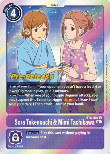Sora Takenouchi & Mimi Tachikawa (BT6-091 R), Double Diamond Pre-Release Cards — Digimon card price