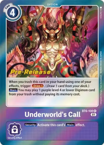Underworld's Call (BT6-108 R), Double Diamond Pre-Release Cards — Digimon card price