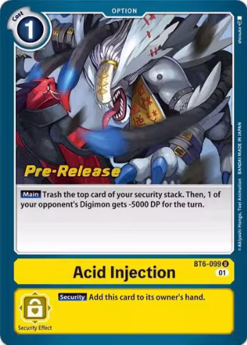 Acid Injection (BT6-099 U), Double Diamond Pre-Release Cards — Digimon card price