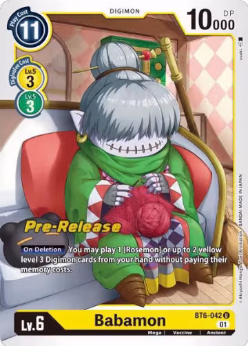 Babamon (BT6-042 U), Double Diamond Pre-Release Cards — Digimon card price