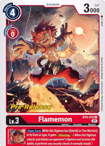 Flamemon (BT6-010 U), Double Diamond Pre-Release Cards — Digimon card price