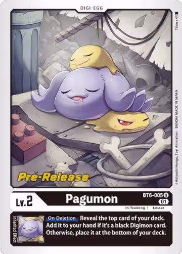 Pagumon (BT6-005 U), Double Diamond Pre-Release Cards — Digimon card price