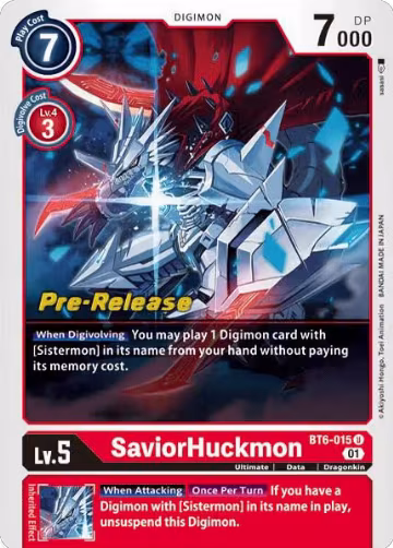 SaviorHuckmon (BT6-015 U), Double Diamond Pre-Release Cards — Digimon card price