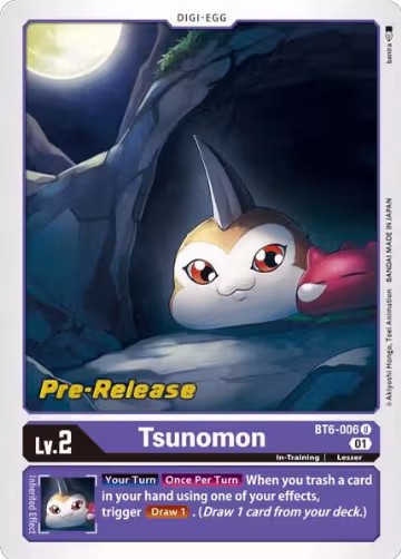 Tsunomon (BT6-006 U), Double Diamond Pre-Release Cards — Digimon card price