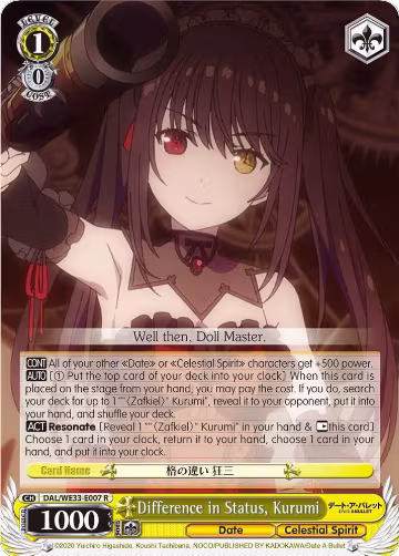 Difference in Status, Kurumi (DAL/WE33-E007 R), Date A Bullet — Weiß Schwarz card price