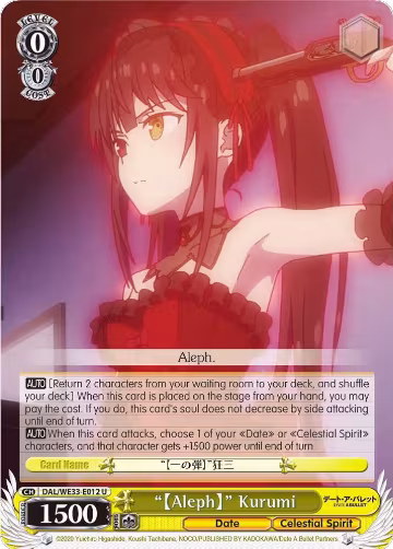 "Aleph" Kurumi (DAL/WE33-E012 U), Date A Bullet — Weiß Schwarz card price