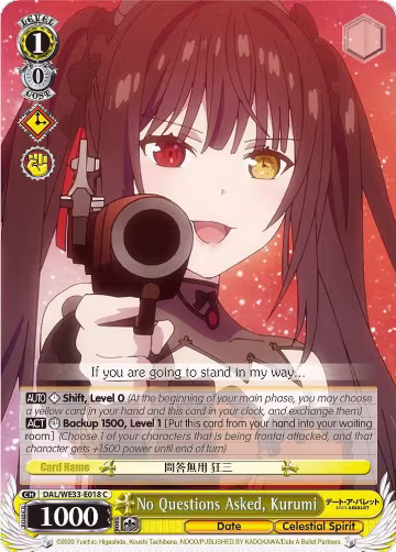 No Questions Asked, Kurumi (DAL/WE33-E018 C), Date A Bullet — Weiß Schwarz card price
