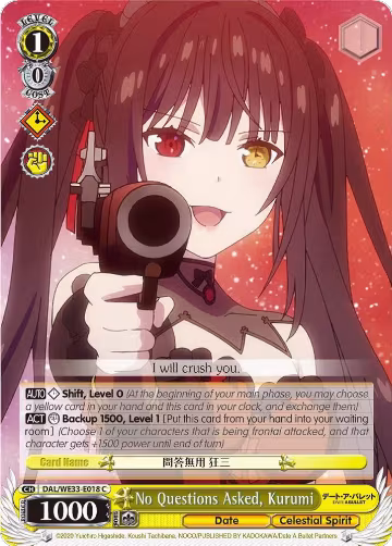 No Questions Asked, Kurumi (Parallel Foil) (DAL/WE33-E018 C), Date A Bullet — Weiß Schwarz card price