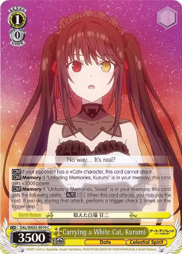 Carrying a White Cat, Kurumi (Parallel Foil) (DAL/WE33-E019 C), Date A Bullet — Weiß Schwarz card price