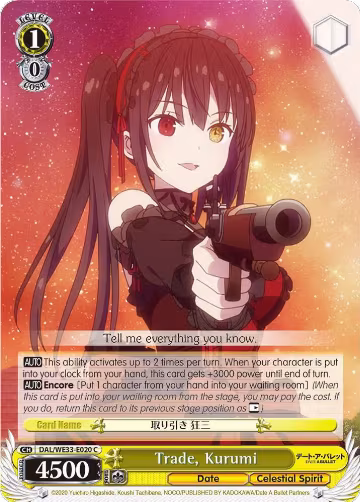 Trade, Kurumi (Parallel Foil) (DAL/WE33-E020 C), Date A Bullet — Weiß Schwarz card price
