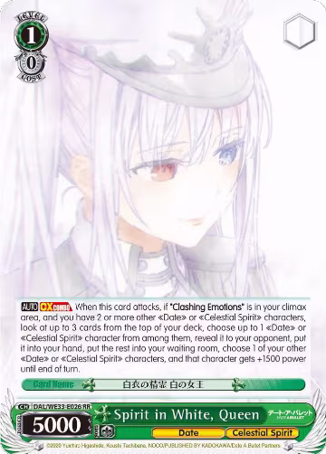 Spirit in White, Queen (DAL/WE33-E026 RR), Date A Bullet — Weiß Schwarz card price