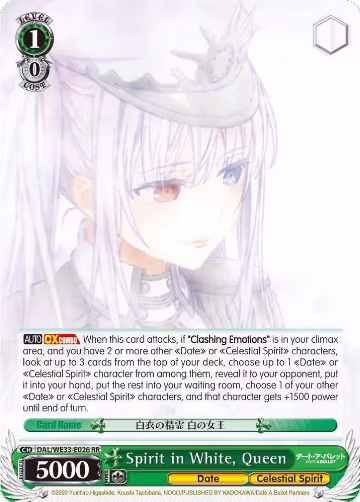 Spirit in White, Queen (Parallel Foil) (DAL/WE33-E026 RR), Date A Bullet — Weiß Schwarz card price