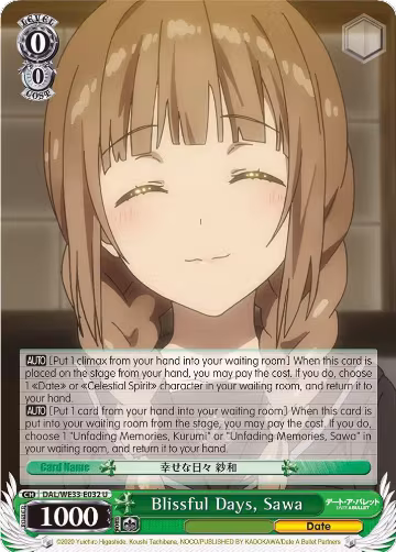 Blissful Days, Sawa (Parallel Foil) (DAL/WE33-E032 U), Date A Bullet — Weiß Schwarz card price