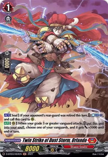 Twin Strike of Dust Storm, Orlando (Holo) (D-BT03/H04EN), D-BT03: Advance of Intertwined Stars — Vanguard card price