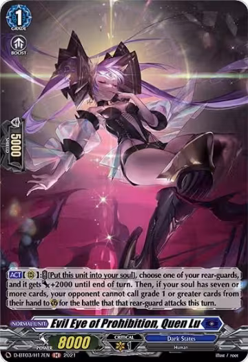 Evil Eye of Prohibition, Quen Lu (Holo) (D-BT03/H17EN), D-BT03: Advance of Intertwined Stars — Vanguard card price