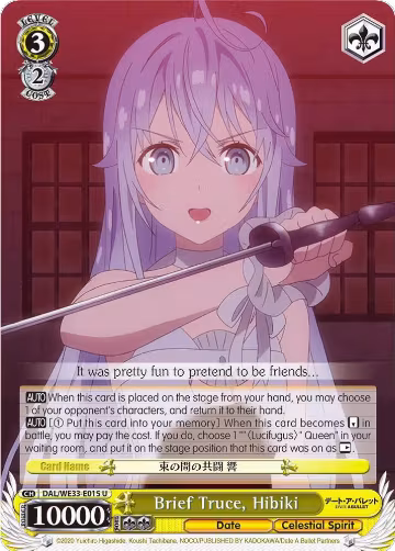 Brief Truce, Hibiki (Parallel Foil) (DAL/WE33-E015 U), Date A Bullet — Weiß Schwarz card price