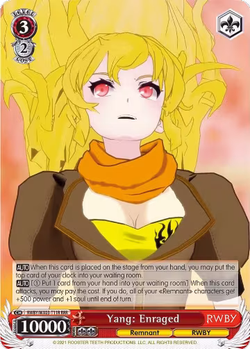 Yang: Enraged (RRR) (RWBY/WX03-T11R RRR), RWBY — Weiß Schwarz card price