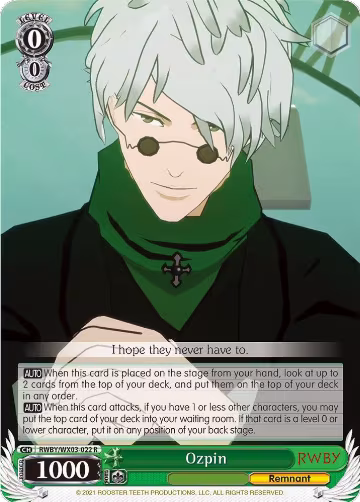 Ozpin (RWBY/WX03-022 R), RWBY — Weiß Schwarz card price