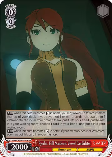 Pyrrha: Fall Maiden's Vessel Candidate (RWBY/WX03-041 RR), RWBY — Weiß Schwarz card price