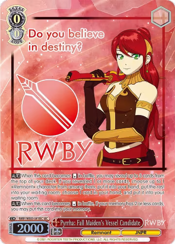 Pyrrha: Fall Maiden's Vessel Candidate (SEC) (RWBY/WX03-041SEC SEC) — card price