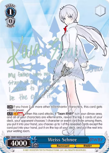Weiss Schnee (SP) (RWBY/WX03-076SP SP) — card price