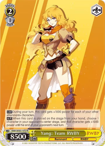 Yang: Team RWBY (Alternate Art) (RWBY/WX03-101S PR), RWBY — Weiß Schwarz card price