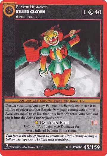 Killer Clown (45), Cryptid Nation: Second Edition — MetaZoo card price