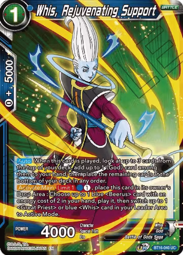Whis, Rejuvenating Support (BT16-040), Realm of the Gods — DB Super card price