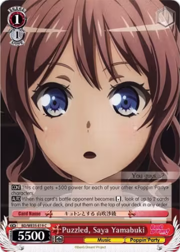 Puzzled, Saya Yamabuki (Parallel Foil) (BD/WE35-E19 C), Poppin’Party x Roselia — Weiß Schwarz card price